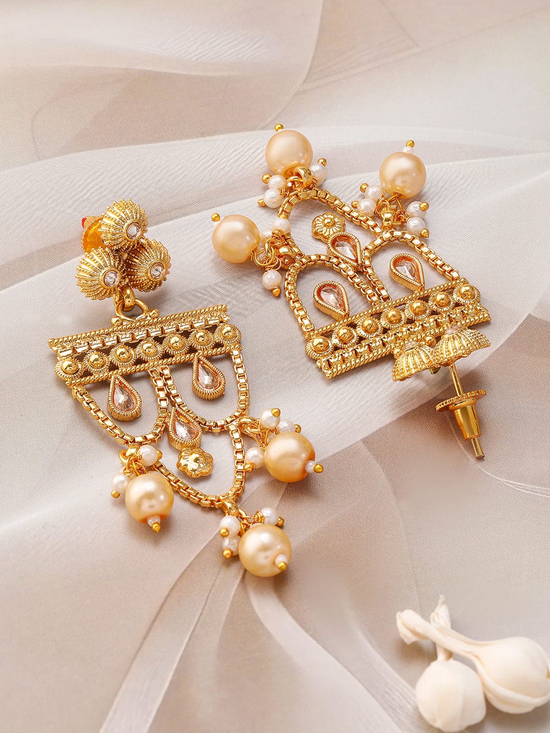 Rubans 22K Gold-Plated Choker Necklace Set With Pearls & Intricate Layered Design