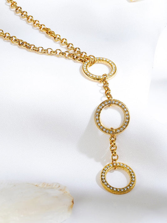 Rubans 22K Gold-Plated Circular Pendant Brass Necklace with Cubic Zirconia Accents