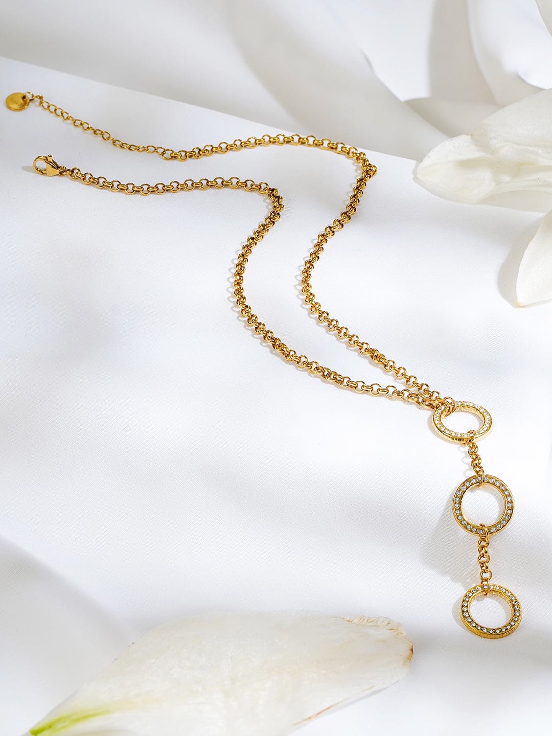 Rubans 22K Gold-Plated Circular Pendant Brass Necklace with Cubic Zirconia Accents