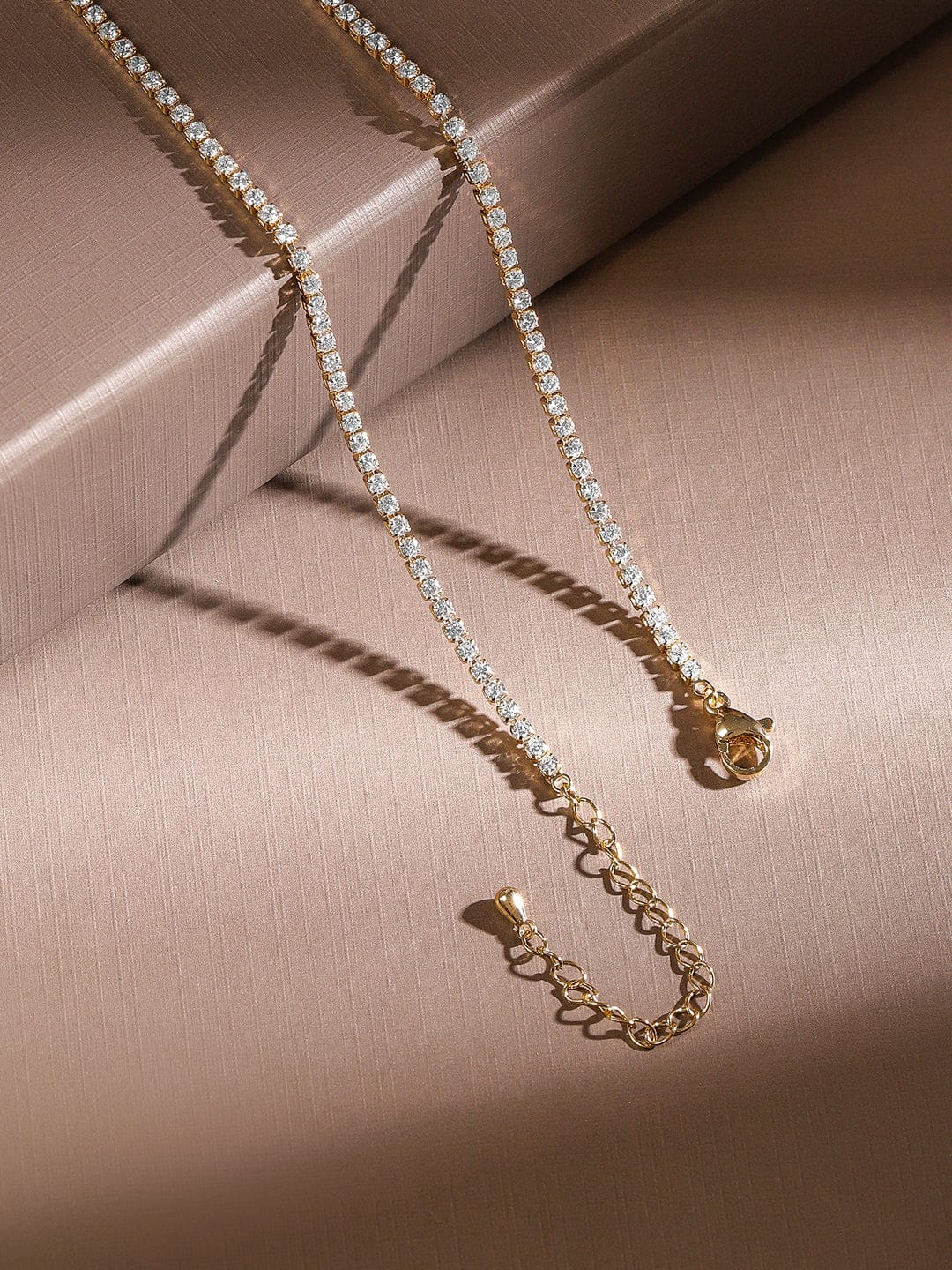 Rubans 22K Gold Plated Crystal Cubic Zirconia Luxe Tennis Necklace with Pav? Heart Pendant