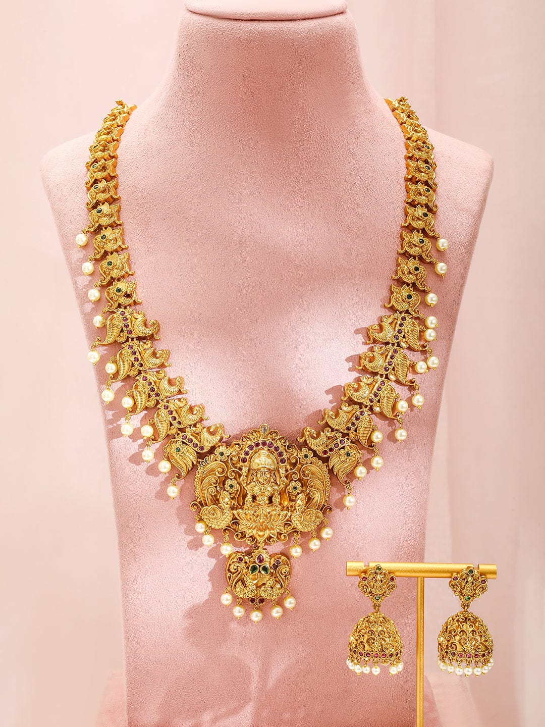 Rubans 22K Gold-Plated Cubic Zicronia Divin Lakshmi Temple Necklace Set