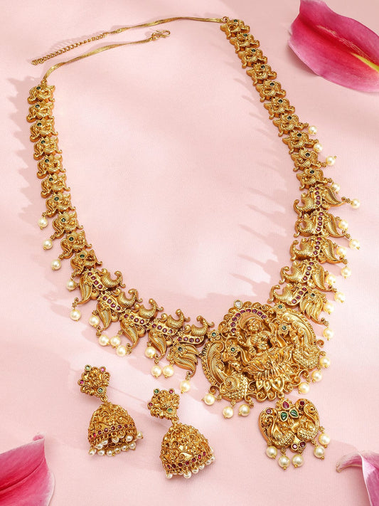 Rubans 22K Gold-Plated Cubic Zicronia Divin Lakshmi Temple Necklace Set