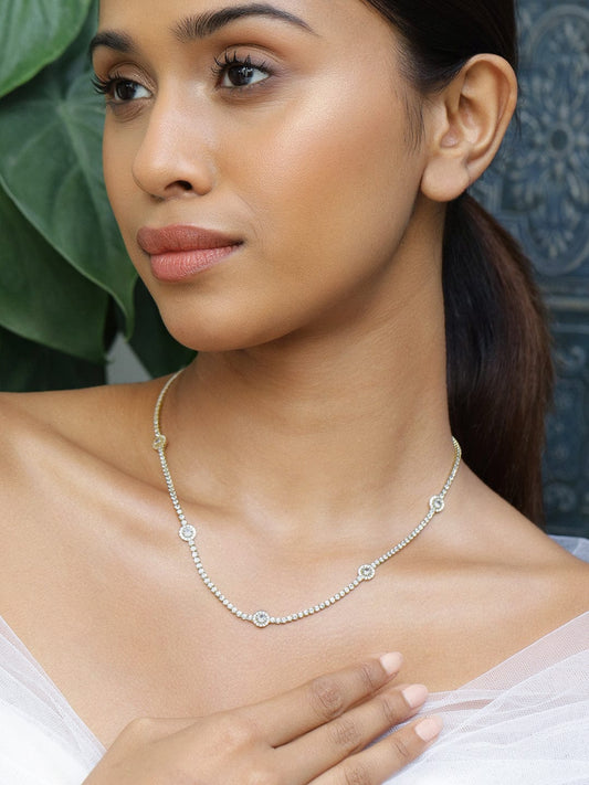 Rubans 22K Gold-Plated Cubic Zirconia Studded Floral Charm Tennis Necklace