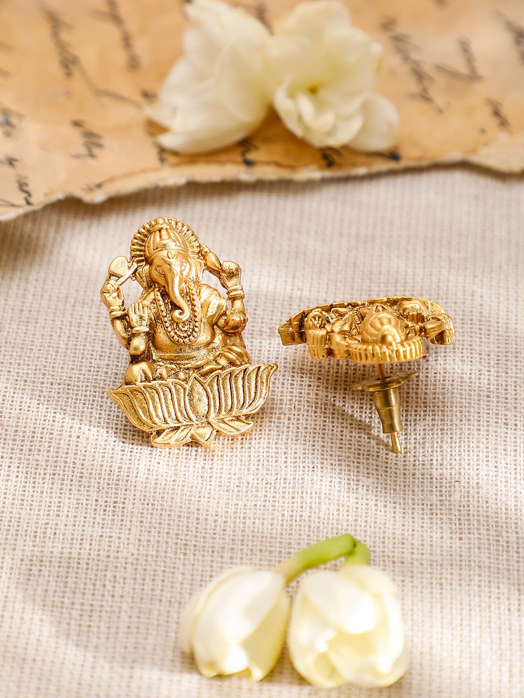 Rubans 22K Gold-Plated Divine Ganesh Motif Necklace Set with Textured Traditional Chain