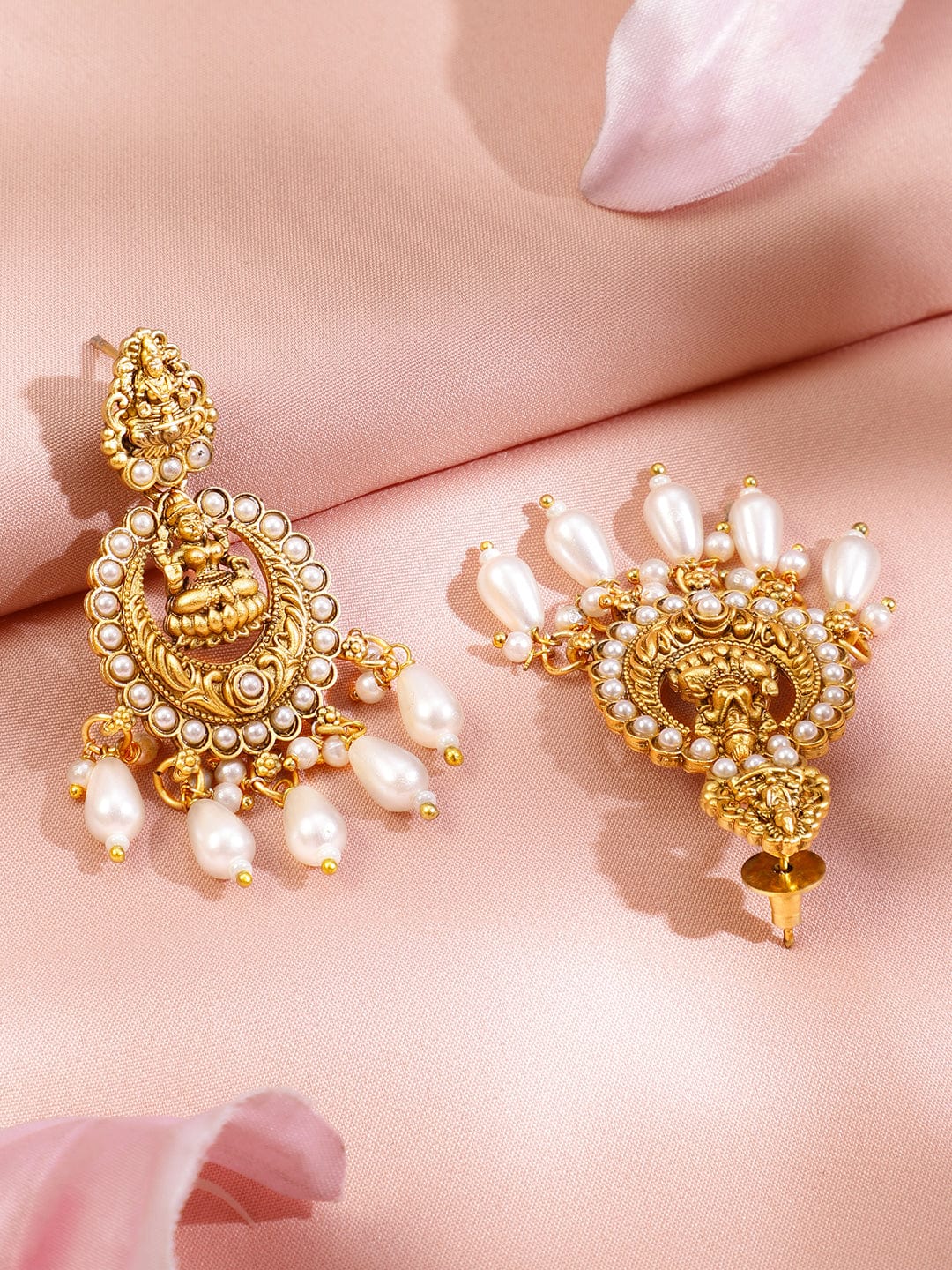 Rubans 22K Gold-Plated Divine Lakshmi Temple Choker Necklace Set with White Pearl Drops