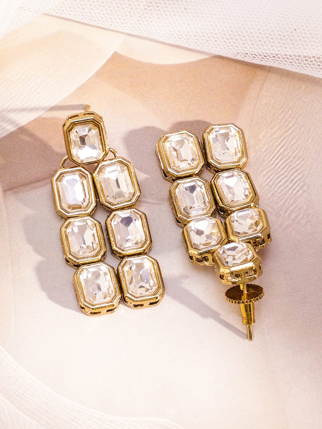 Rubans 22K Gold-Plated Double Layer White Kundan Studded Statement Necklace Set with Earrings & Maangtikka
