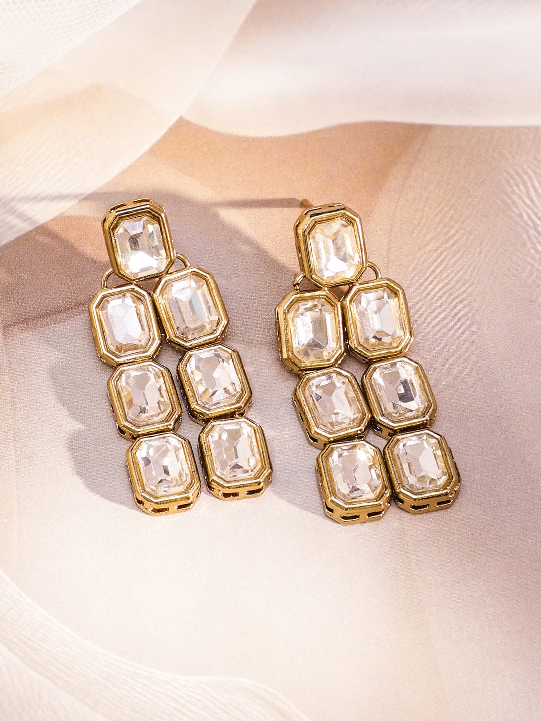 Rubans 22K Gold-Plated Double Layer White Kundan Studded Statement Necklace Set with Earrings & Maangtikka