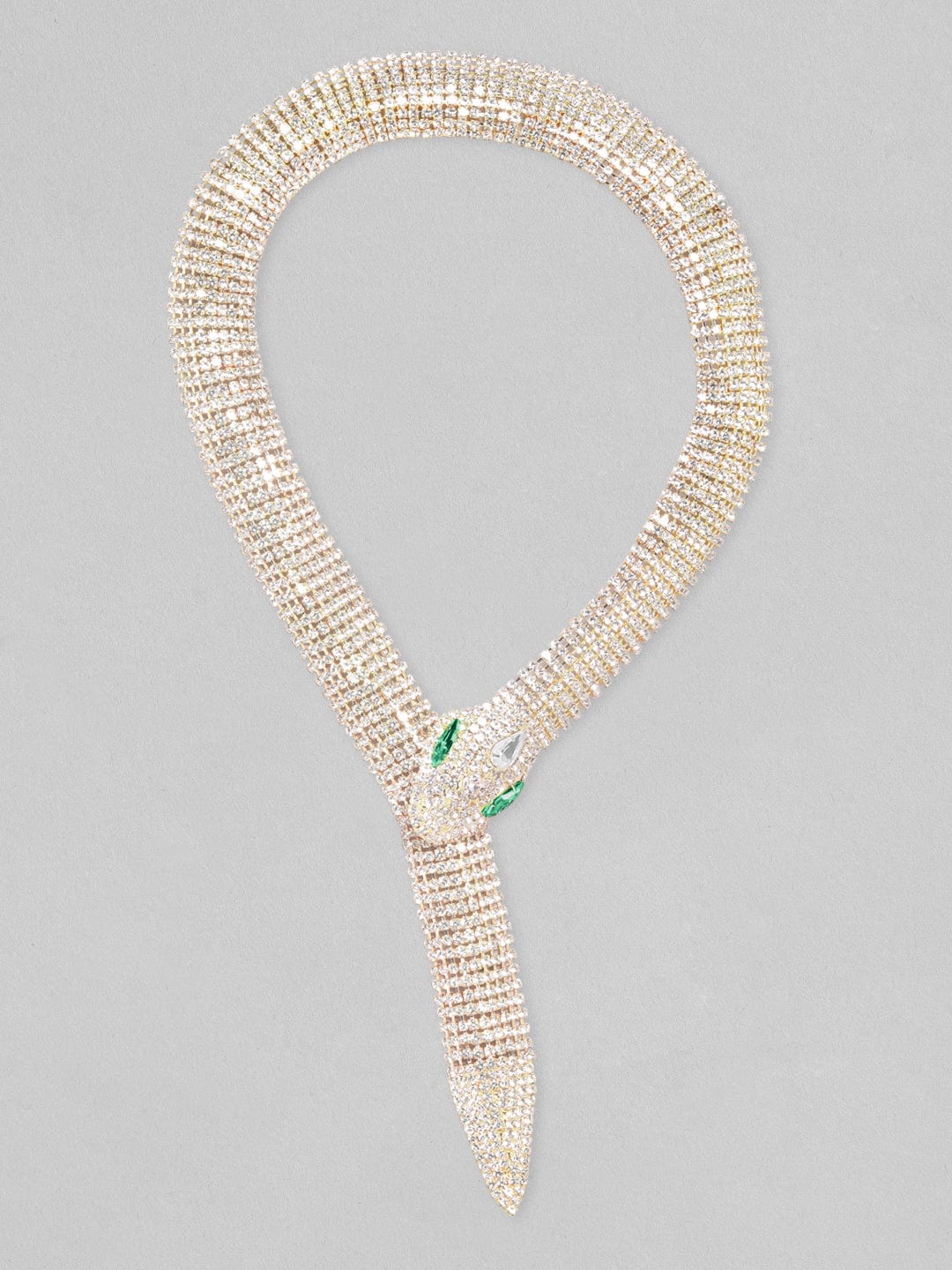 Rubans 22K Gold-Plated Emerald & Cubic Zirconia Studded Serpent Statement Necklace