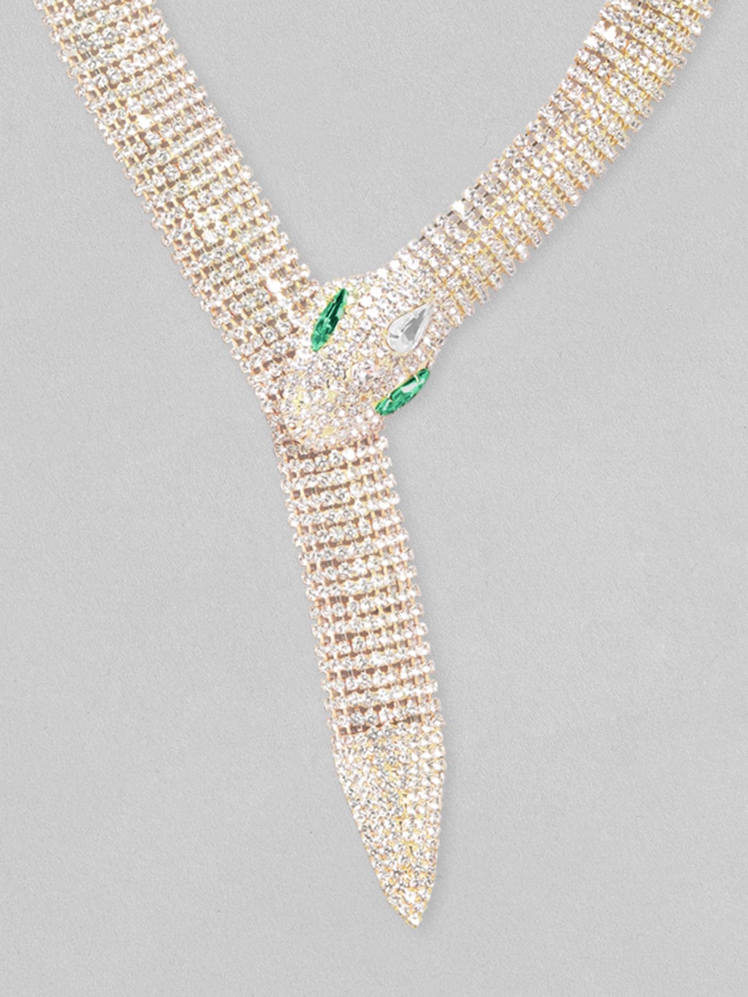 Rubans 22K Gold-Plated Emerald & Cubic Zirconia Studded Serpent Statement Necklace