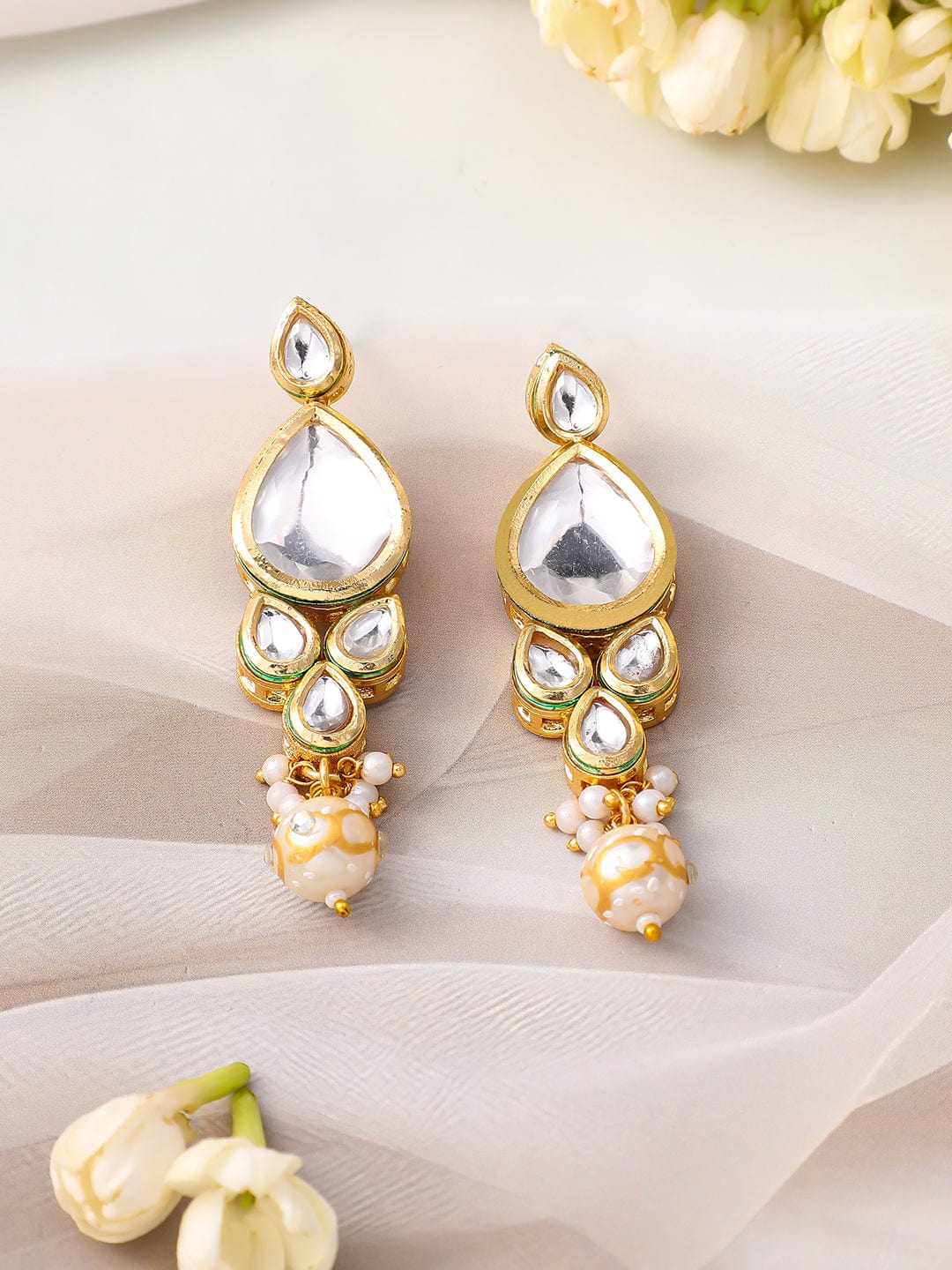 Rubans 22K Gold-Plated Glossy Pearl Beaded Kundan Handcrafted Choker Necklace Set