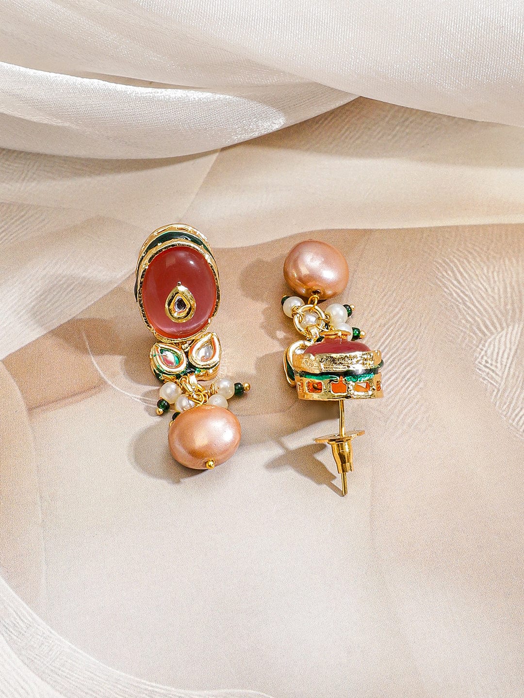 Rubans 22K Gold-Plated Handcrafted Enamel Kundan Choker Necklace Set with Rosy Pink & Green Stones and Glossy Pink Pearl Beads Drops for Women & Girls – Perfect for Weddings & Royal Festive Styling