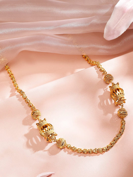 Rubans 22K Gold-Plated Handcrafted Long Necklace with Ornate Beaded Motifs for Women
