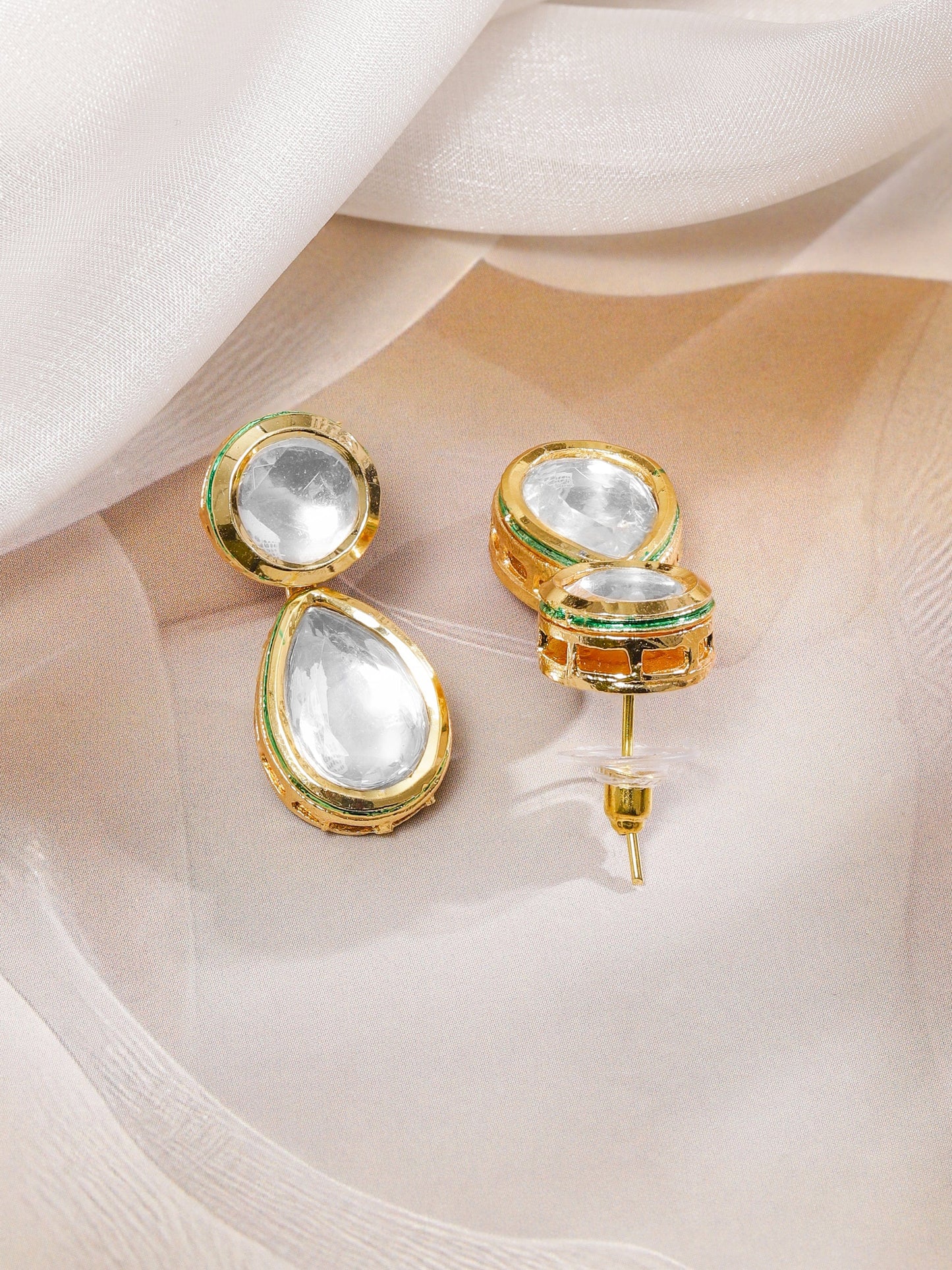 Rubans 22K Gold-Plated Handcrafted White Kundan Luxe Choker Necklace Set with Pastel Blue Enamel Detailing