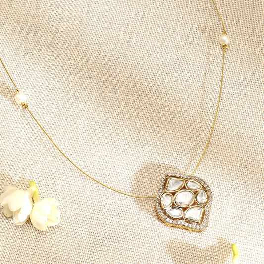 Rubans 22K Gold-Plated Kundan & Cubic Zirconia Pendant Necklace with Pearl Detailing
