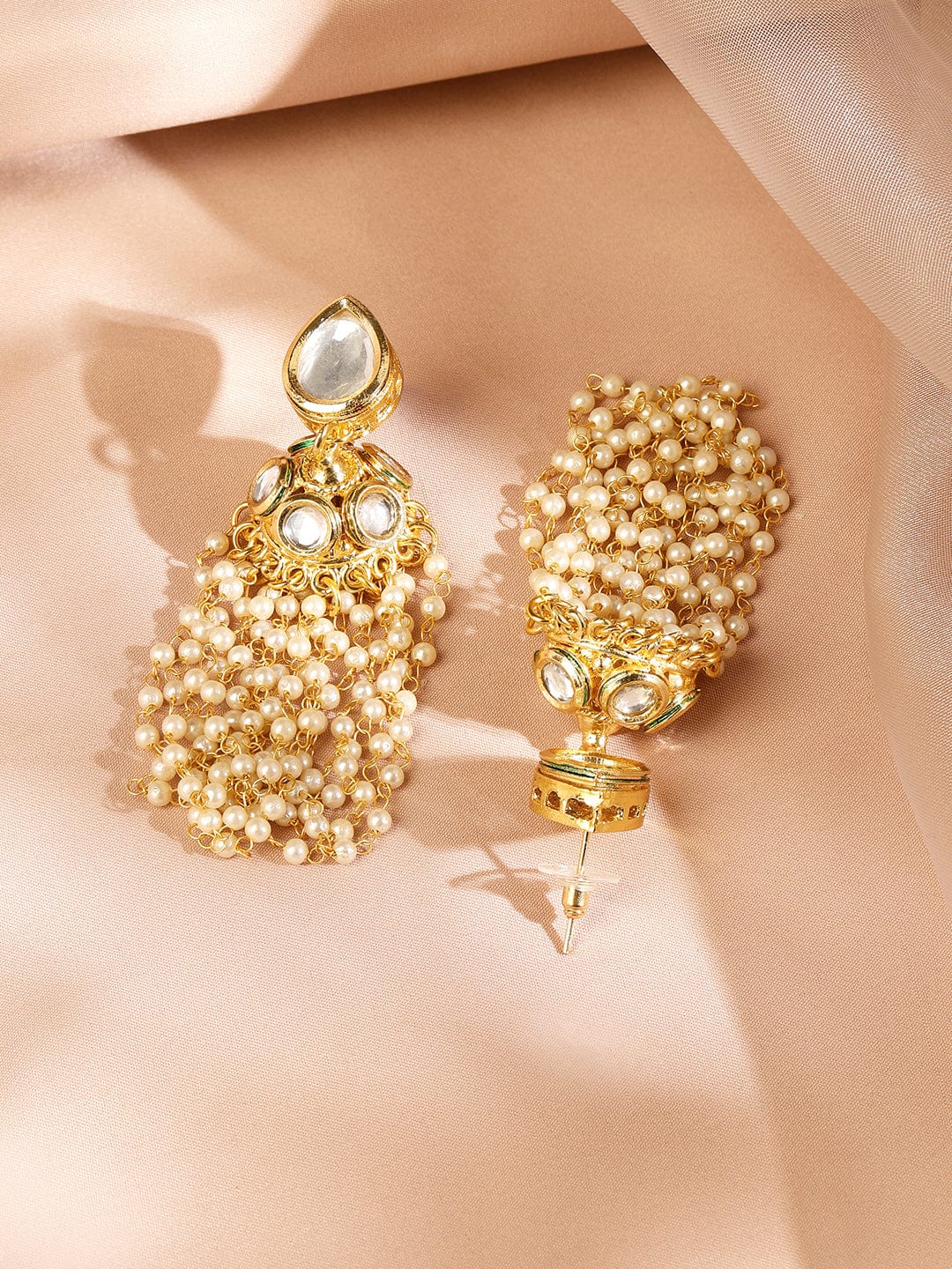Rubans 22K Gold-Plated Kundan Studded Multi-Strand Pearl Beaded Necklace Set