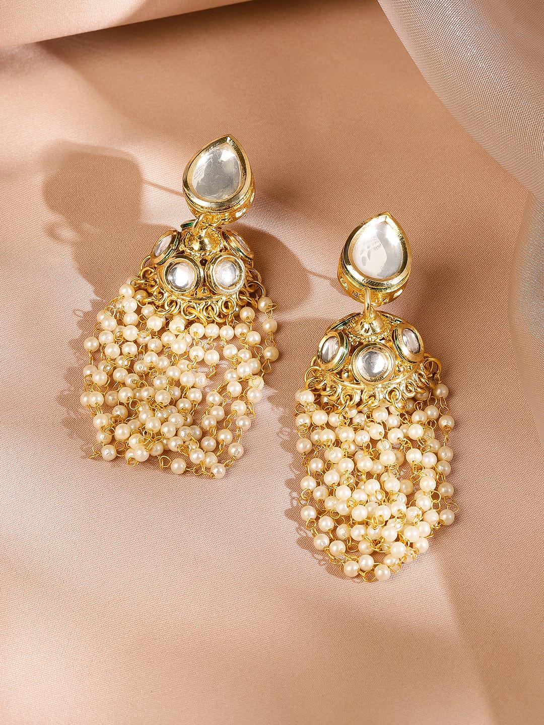 Rubans 22K Gold-Plated Kundan Studded Multi-Strand Pearl Beaded Necklace Set