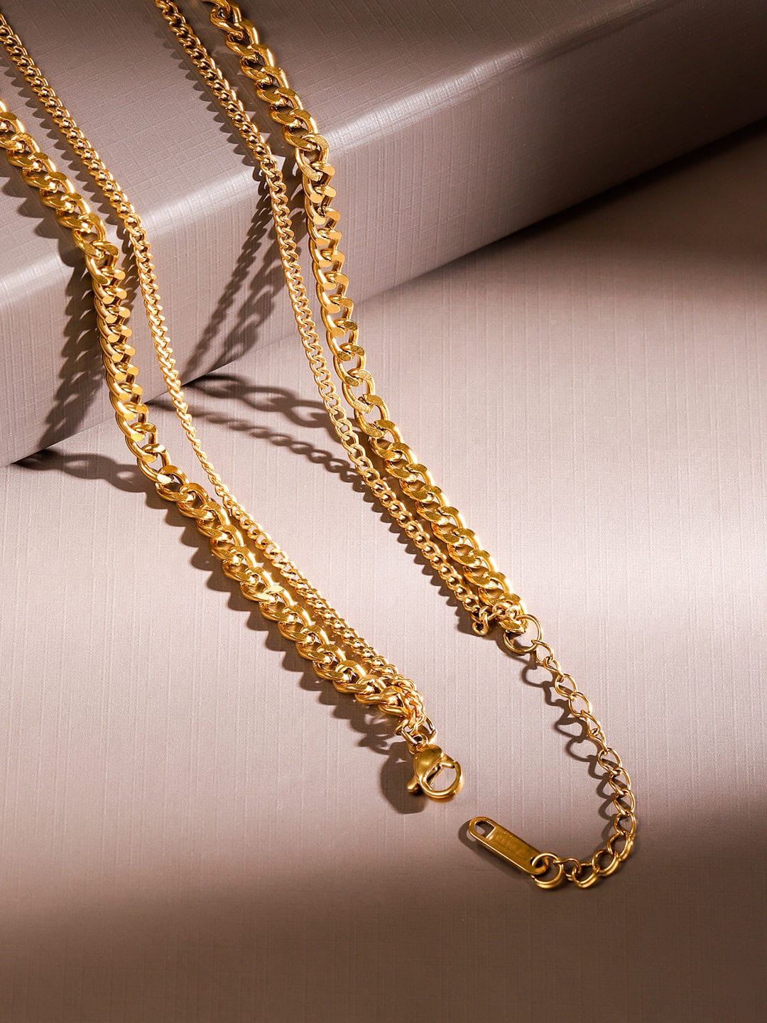 Rubans 22K Gold Plated Layered Chain Necklace with Star & Initial Pendant