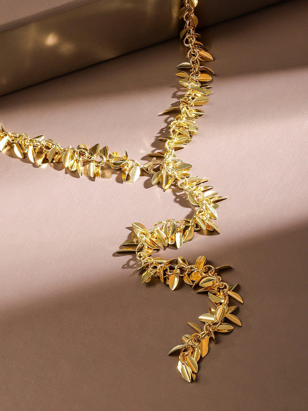 Rubans 22K Gold Plated Leaf Design Adjustable Y Shaped Statement Necklace