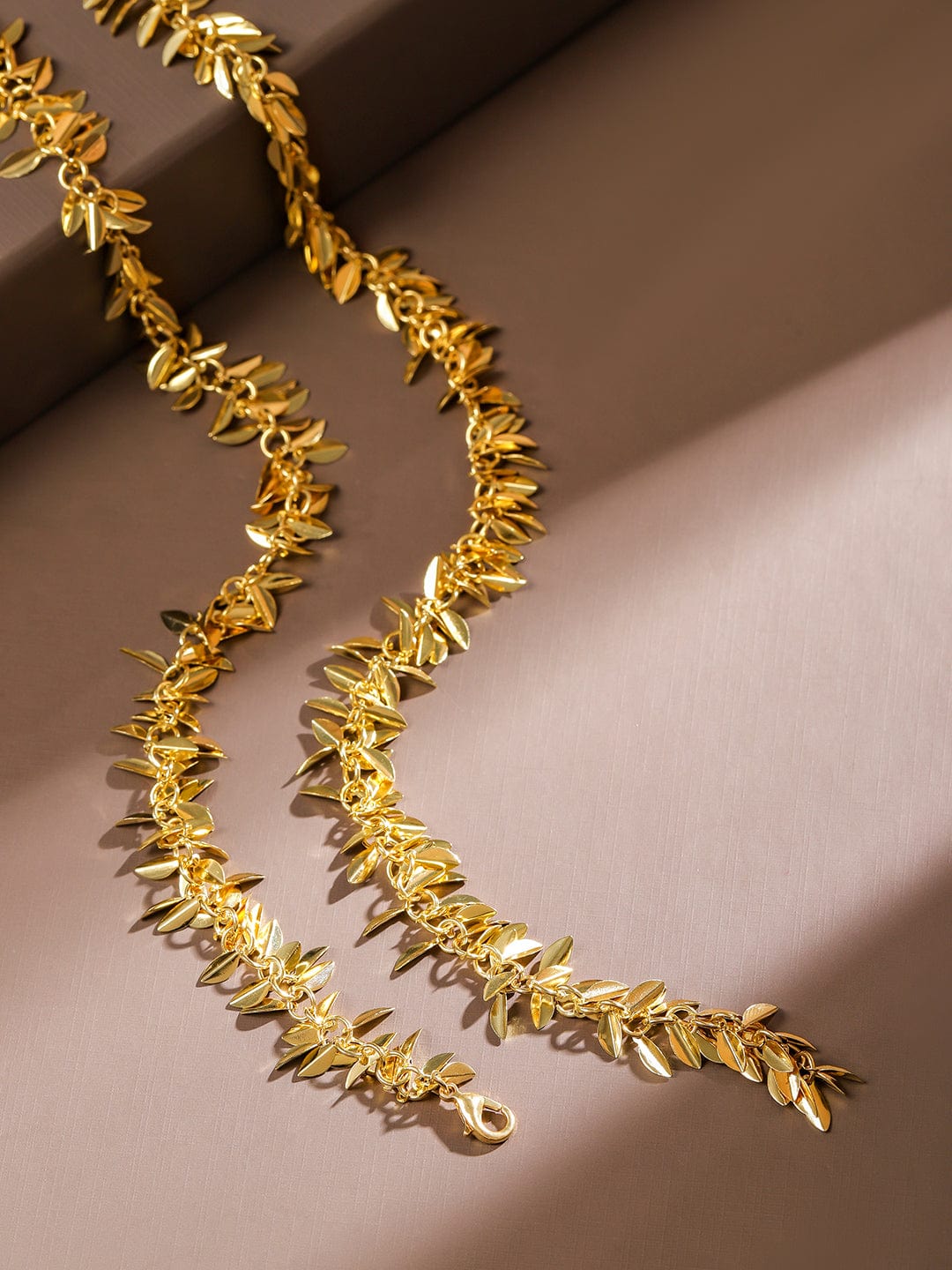 Rubans 22K Gold Plated Leaf Design Adjustable Y Shaped Statement Necklace