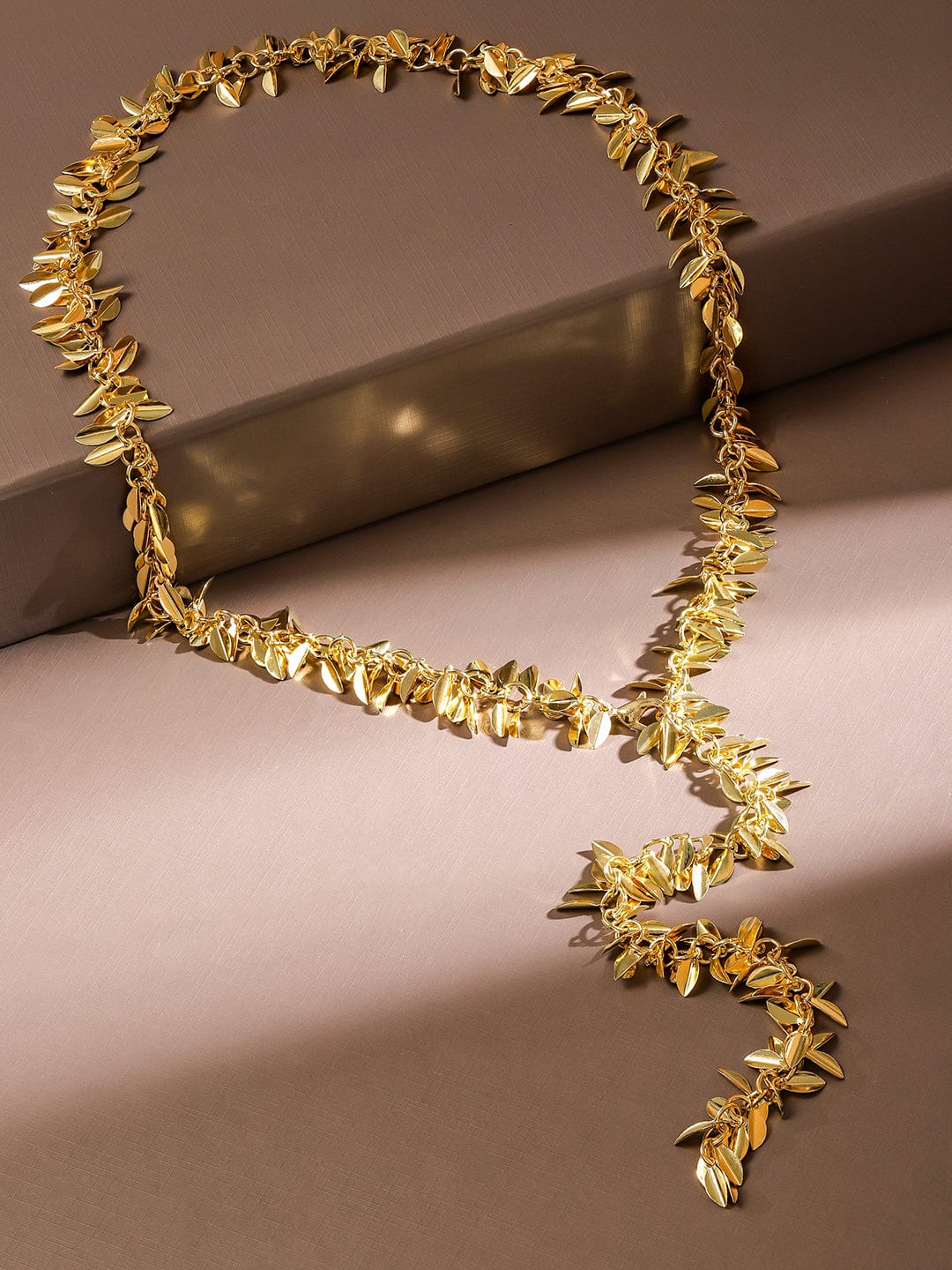 Rubans 22K Gold Plated Leaf Design Adjustable Y Shaped Statement Necklace