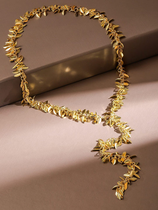 Rubans 22K Gold Plated Leaf Design Adjustable Y Shaped Statement Necklace
