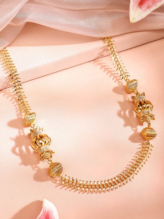 Rubans 22K Gold-Plated Long Layered Golden Beaded Traditional Necklace for Women