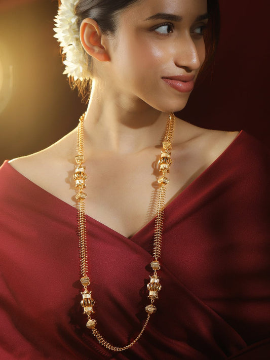 Rubans 22K Gold-Plated Long Layered Golden Beaded Traditional Necklace for Women