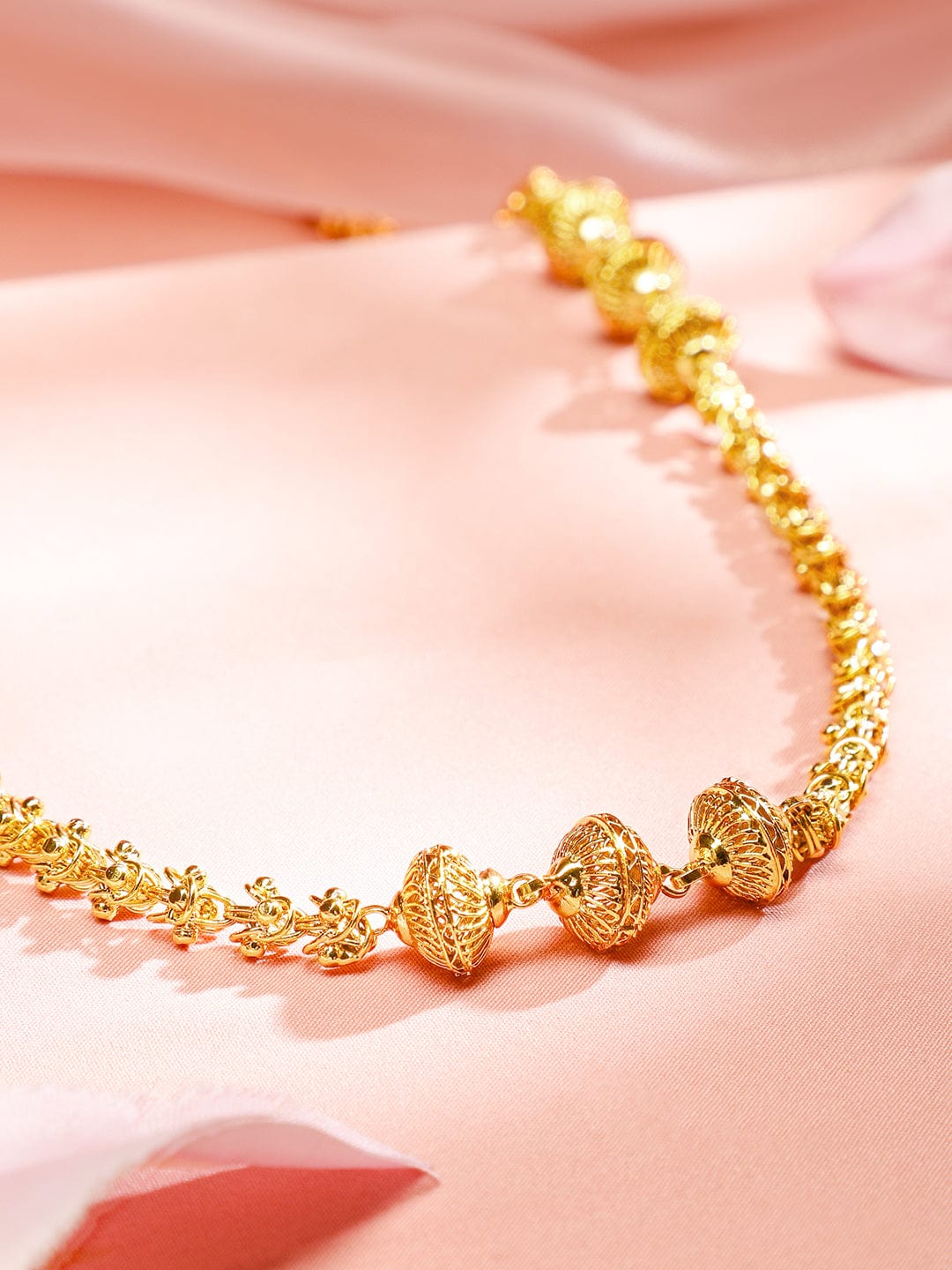 Rubans 22K Gold-Plated Long Layered Golden Beaded Traditional Necklace for Women