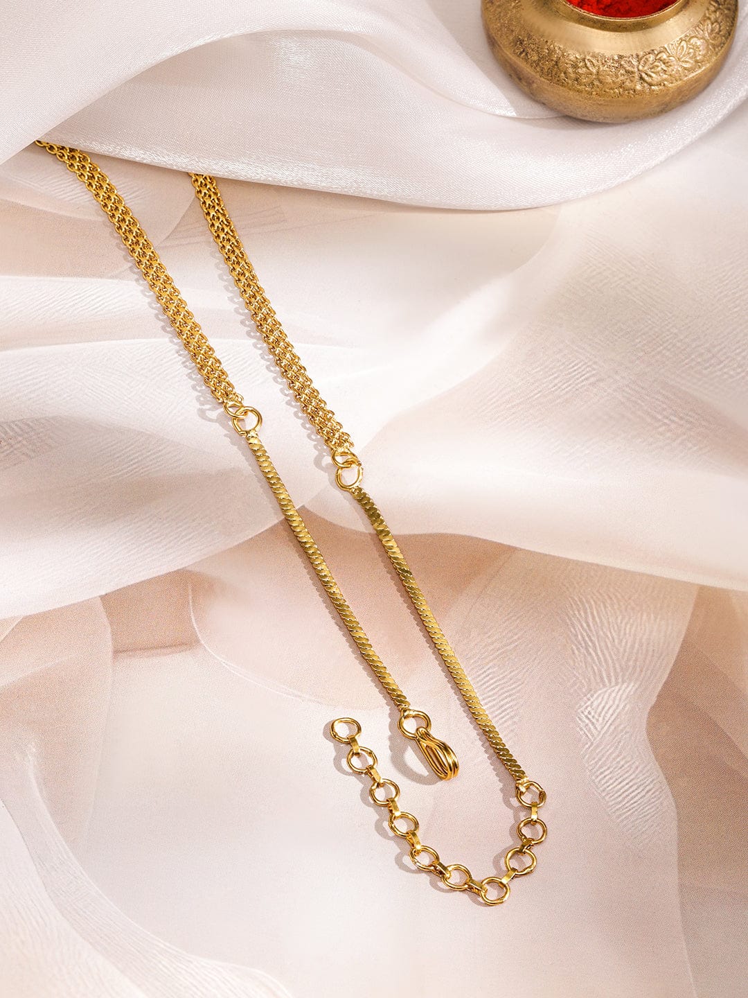 Rubans 22K Gold-Plated Ruby Pink Drop & Peacock Motif & Floral Charms Chain Necklace