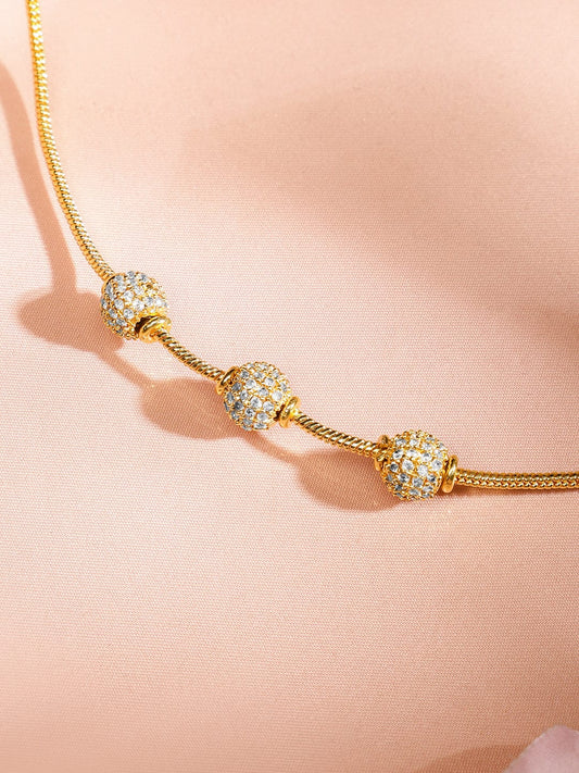 Rubans 22K Gold-Plated Sleek Chain Necklace with Cubic Zirconia Encrusted Beaded Accents