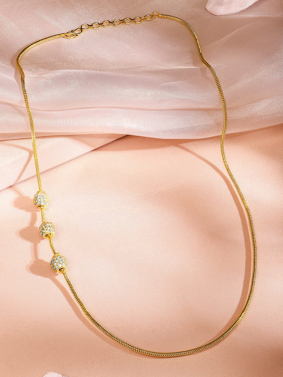 Rubans 22K Gold-Plated Sleek Chain Necklace with Cubic Zirconia Encrusted Beaded Accents