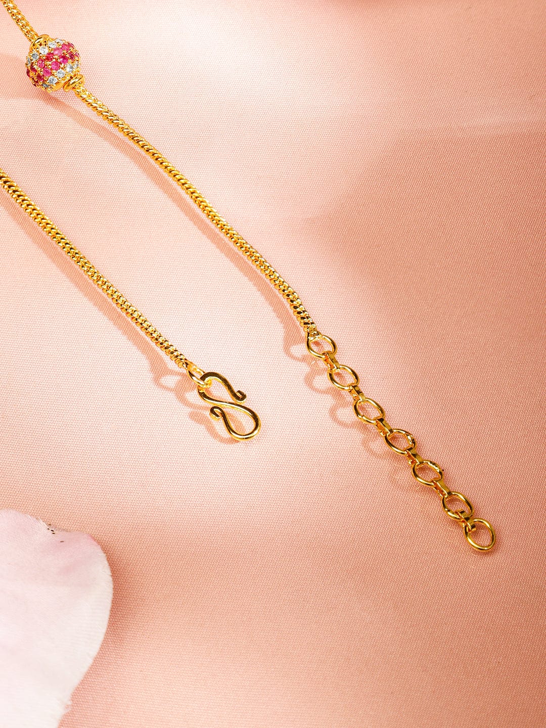 Rubans 22K Gold-Plated Sleek Chain Necklace with Ruby Pink & Cubic Zirconia Encrusted Bead