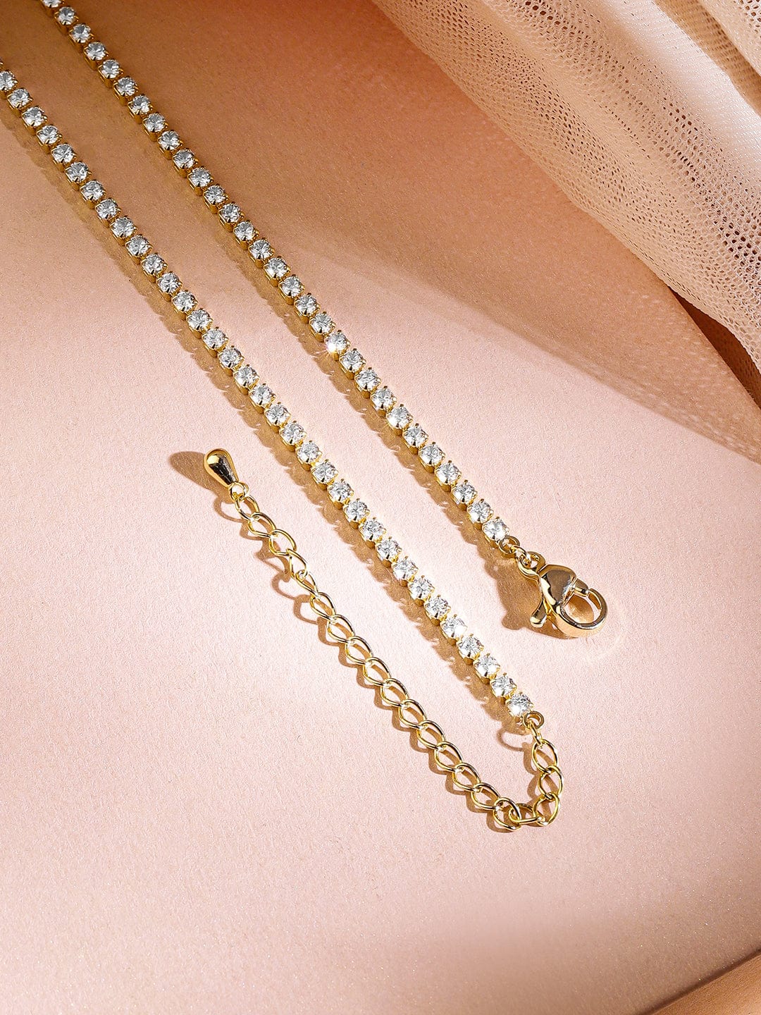Rubans 22K Gold-Plated Sparkling Cubic Zirconia Studded Pendant Necklace