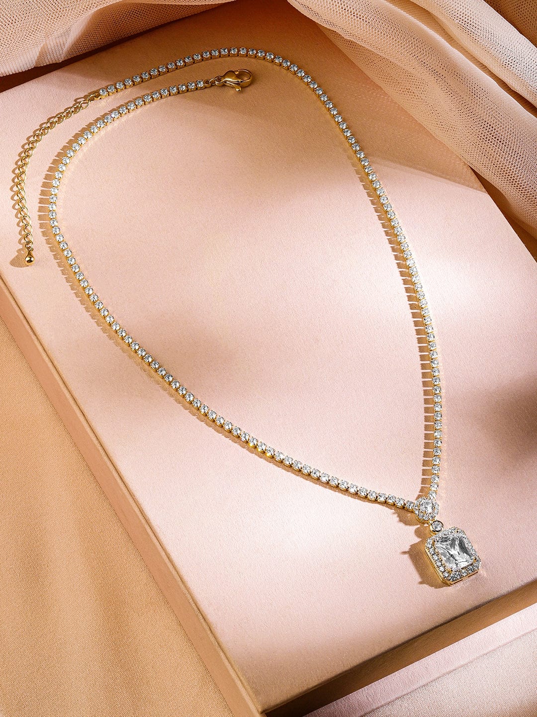 Rubans 22K Gold-Plated Sparkling Cubic Zirconia Studded Pendant Necklace