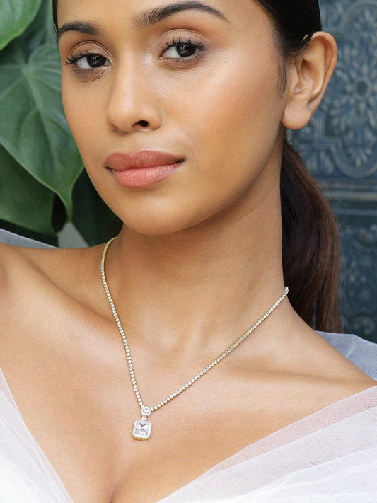 Rubans 22K Gold-Plated Sparkling Cubic Zirconia Studded Pendant Necklace
