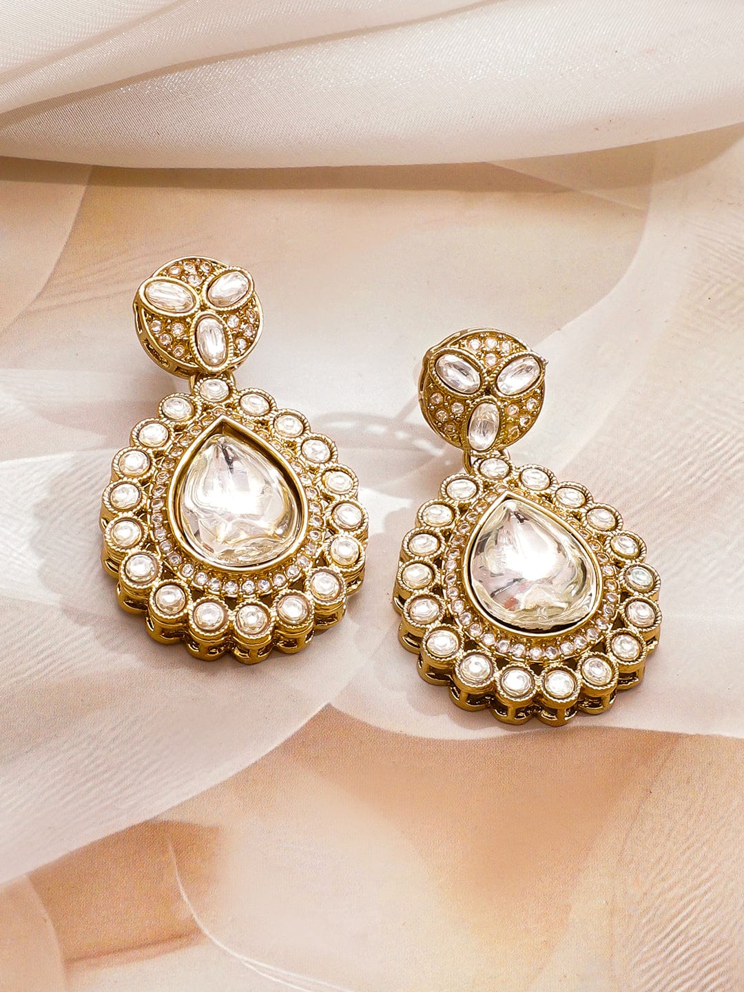 Rubans 22K Gold-Plated White Kundan & Cubic Zirconia Stone Studded Necklace Set