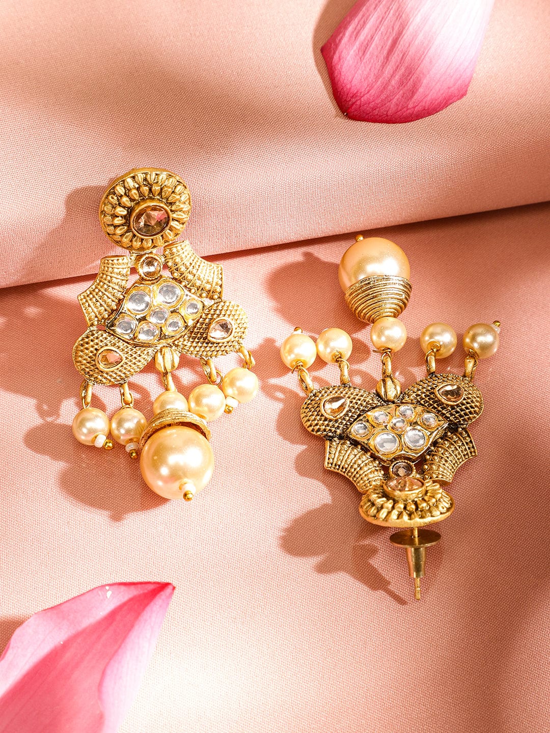 Rubans 22K Gold-Plated White Kundan & Pearl Studded and Beaded Multi-Strand Necklace Set