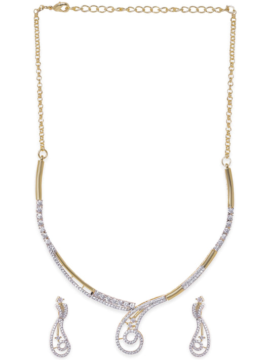 Rubans 22K Gold Plated Zirconia crystals studded Contemporary Dainty Handcrafted Necklace Set