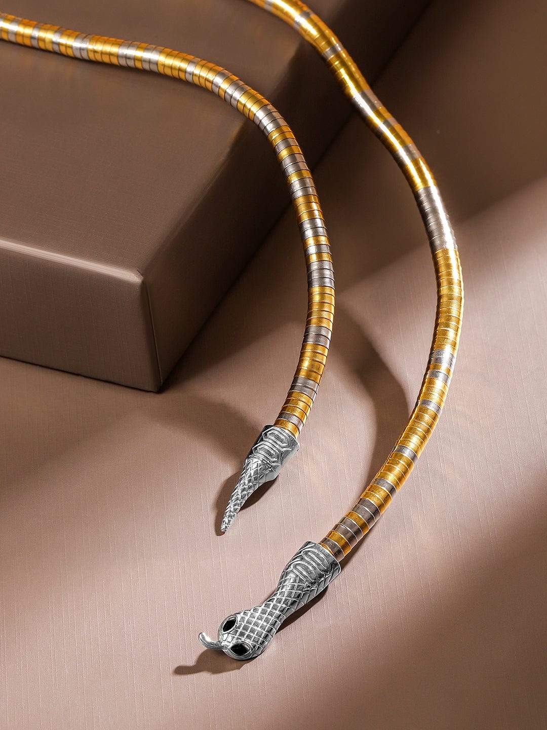 Rubans 22K Gold & Silver Dual Tone Snake Motif Bold Statement Necklace Demi Fine & Luxe