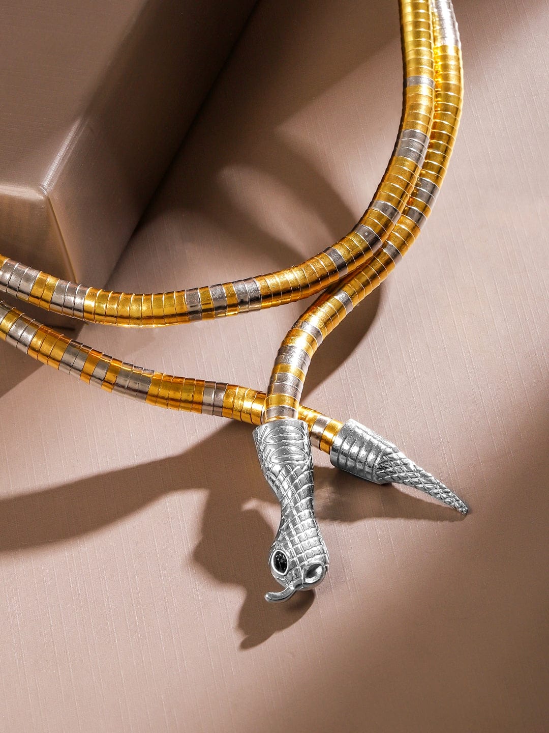 Rubans 22K Gold & Silver Dual Tone Snake Motif Bold Statement Necklace Demi Fine & Luxe
