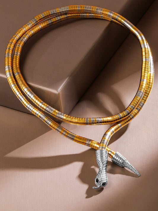 Rubans 22K Gold & Silver Dual Tone Snake Motif Bold Statement Necklace Demi Fine & Luxe