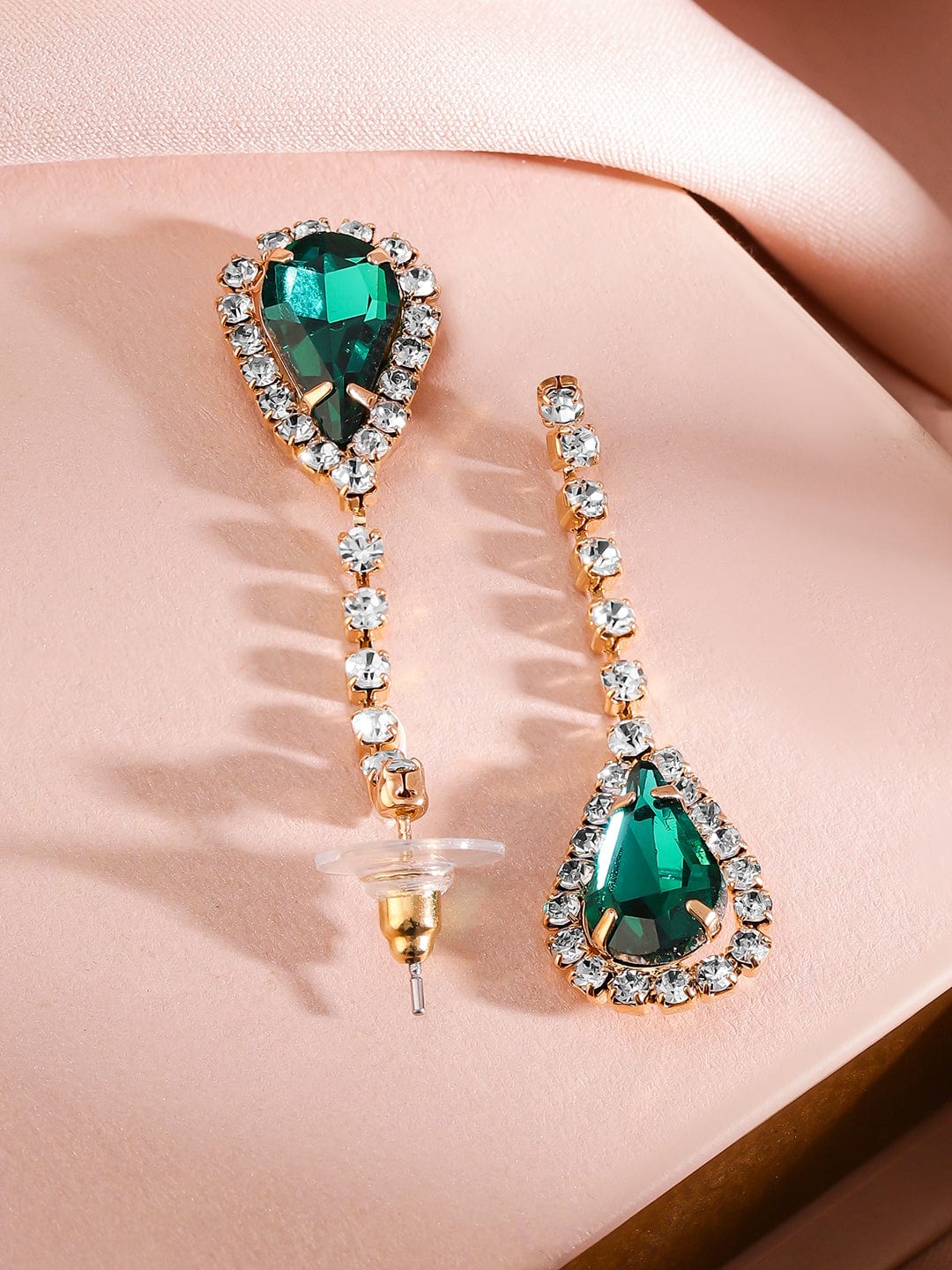Rubans 24K Gold-Plated Emerald AD & Cubic Zirconia Studded Statement Necklace Set