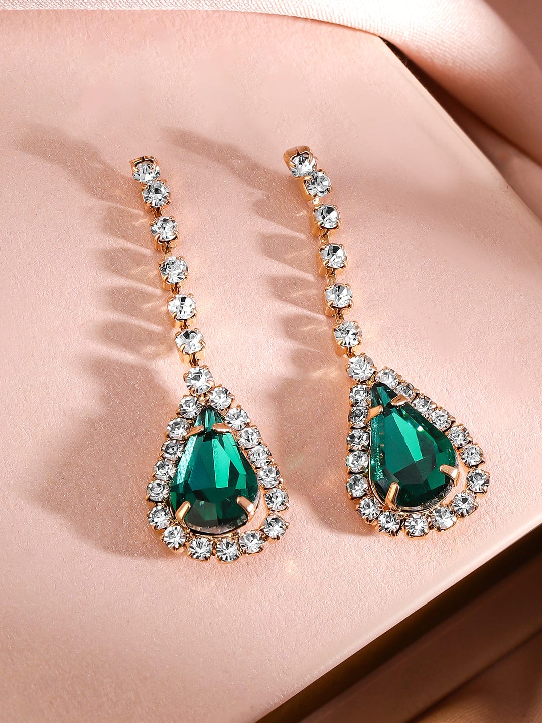 Rubans 24K Gold-Plated Emerald AD & Cubic Zirconia Studded Statement Necklace Set