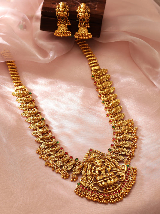 Rubans 24K Gold Plated Filigree Lakshmi Temple Necklace Set