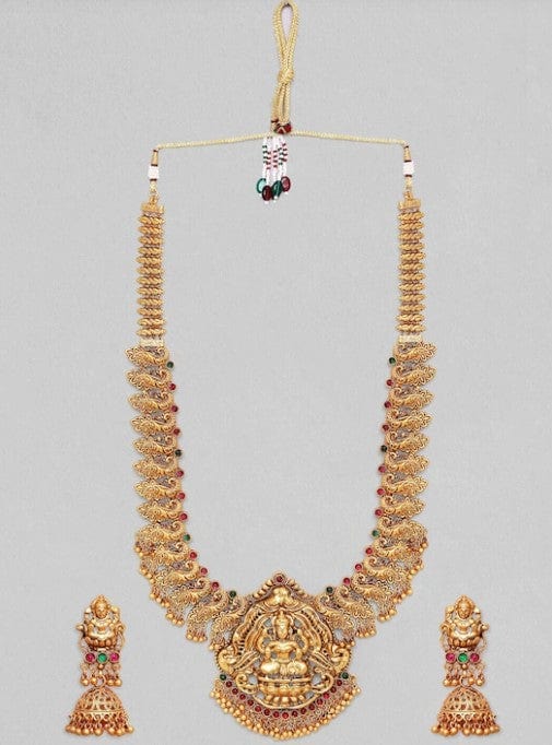 Rubans 24K Gold Plated Filigree Lakshmi Temple Necklace Set