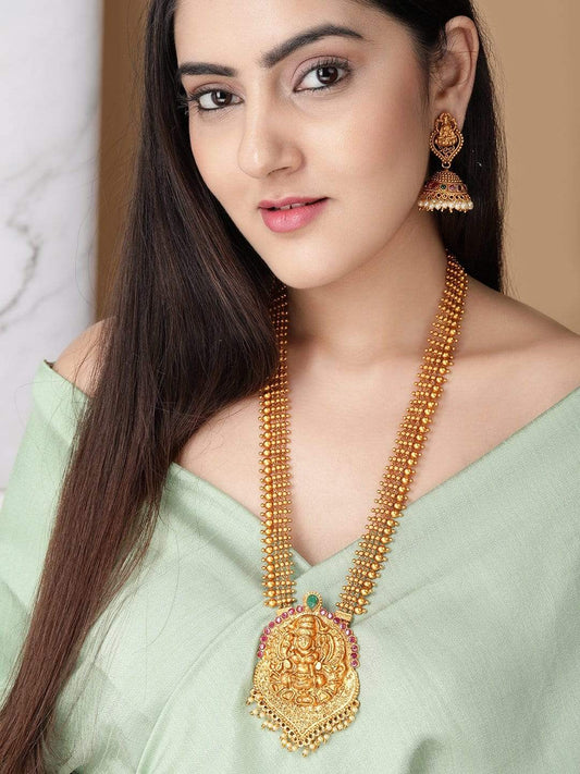 Rubans 24K Gold Plated Handcrafted Heavy Pendant Temple Necklace Set