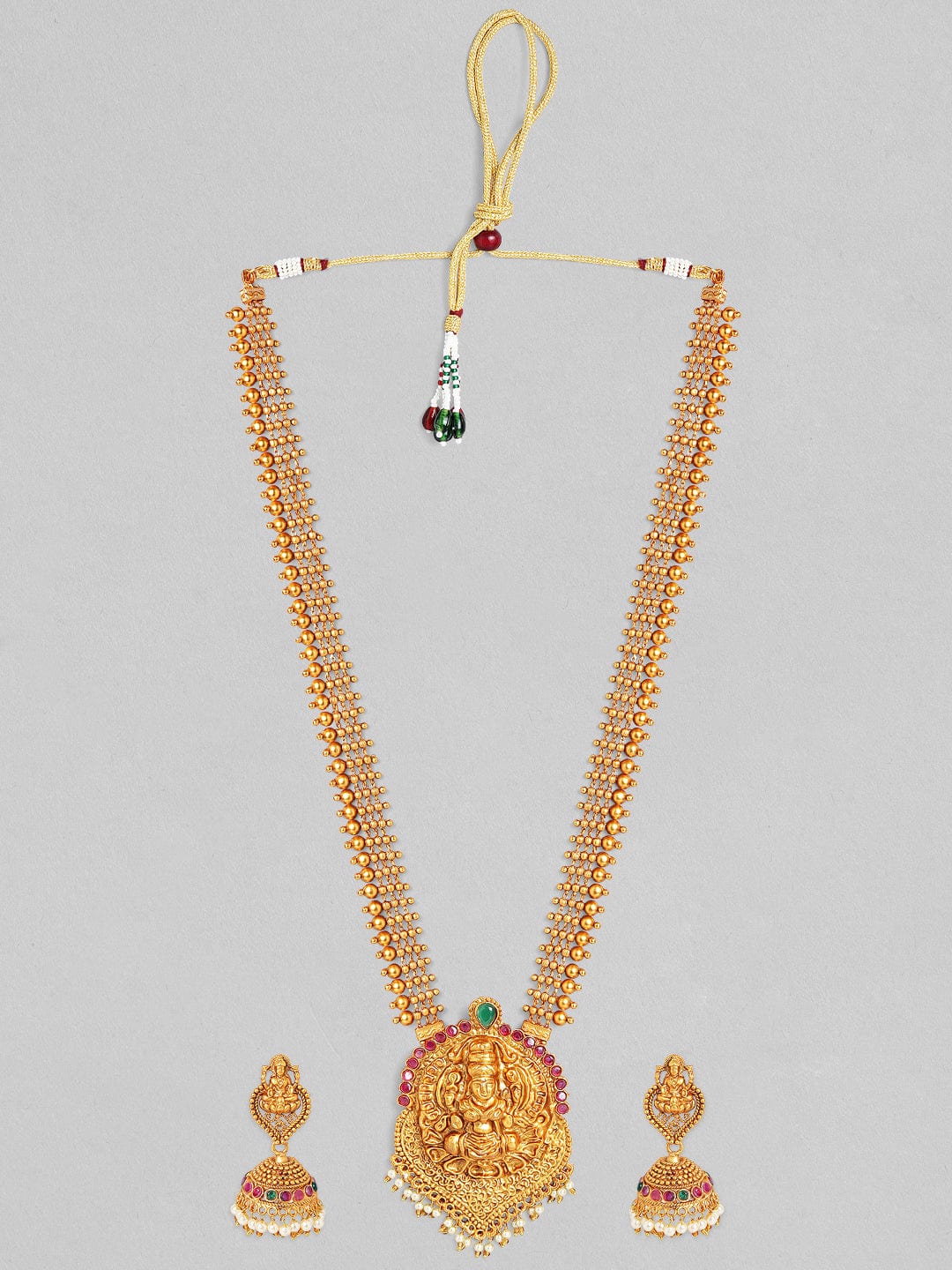 Rubans 24K Gold Plated Handcrafted Heavy Pendant Temple Necklace Set