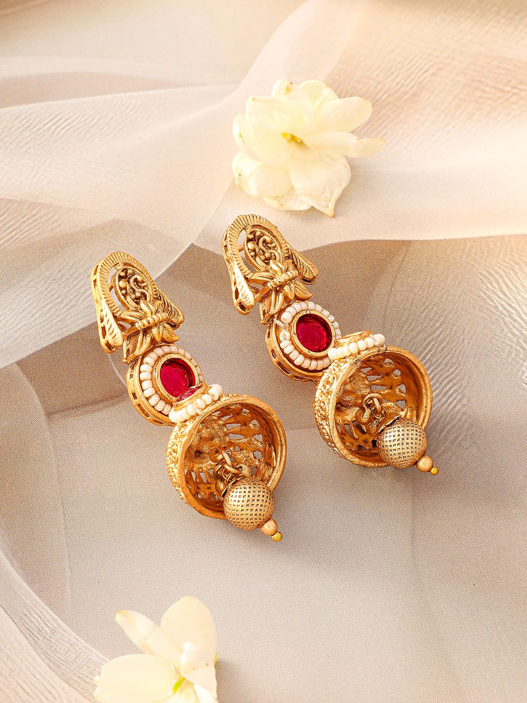 Rubans 24K Gold-Plated Kundan Stone-Studded Necklace and Earrings