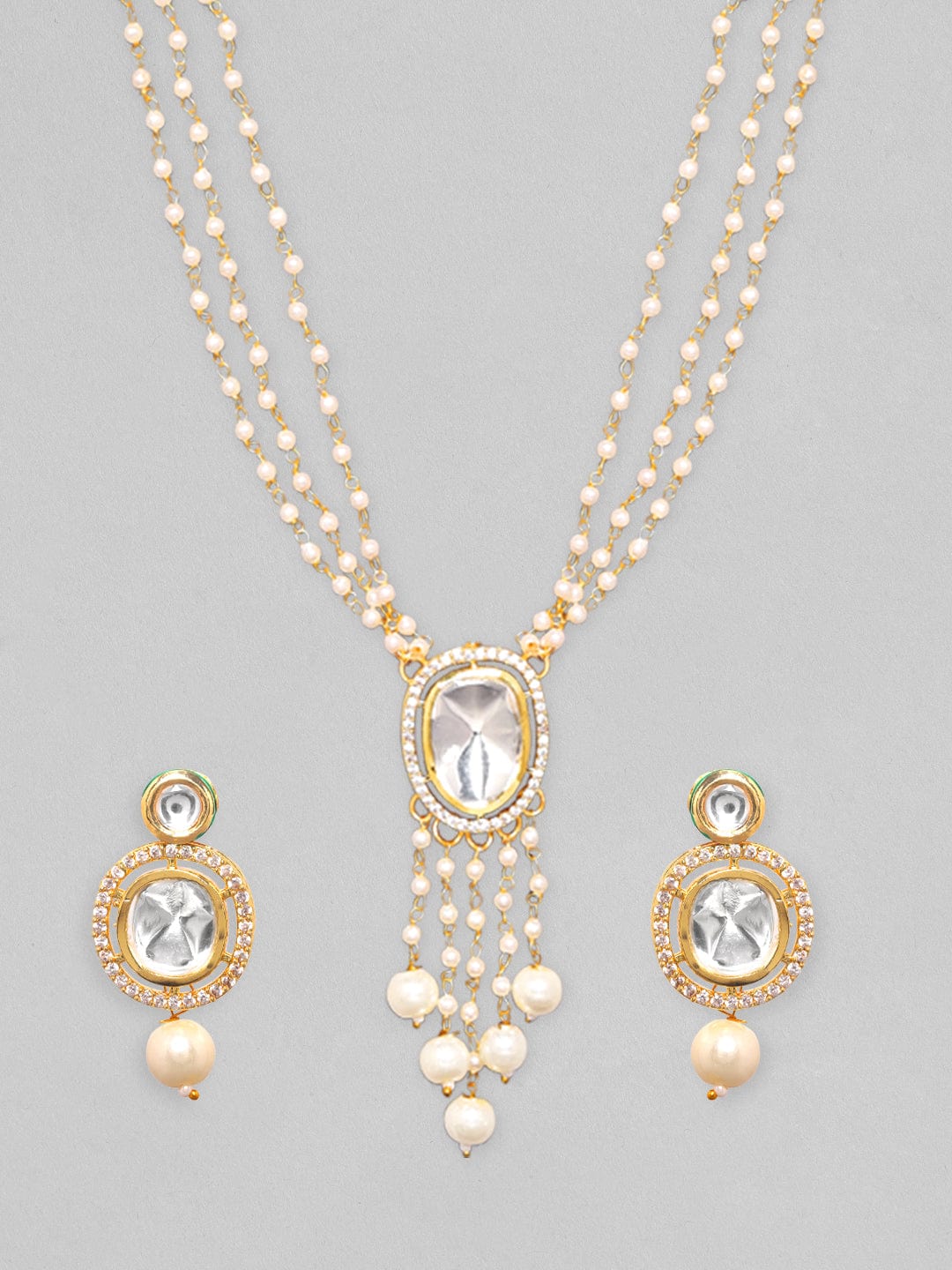 Rubans 24K Gold Plated Kundan Studded Pearl Beaded Necklace Set