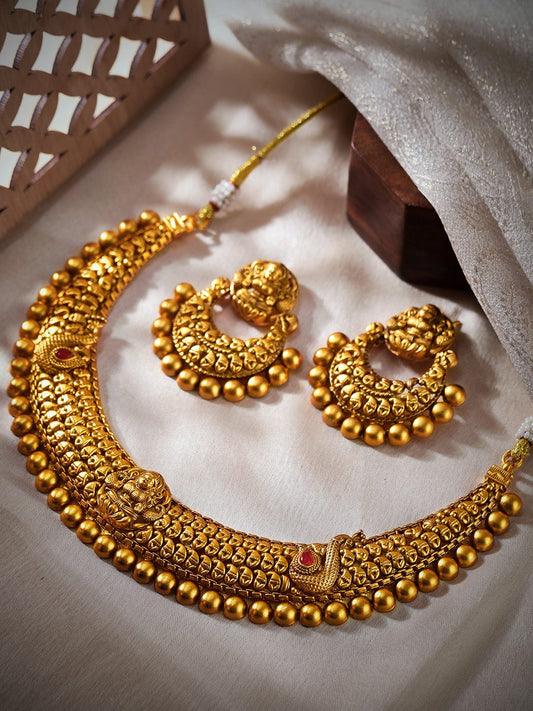 Rubans 24K Gold Plated Matt Finish Necklace Set With Beautiful Design